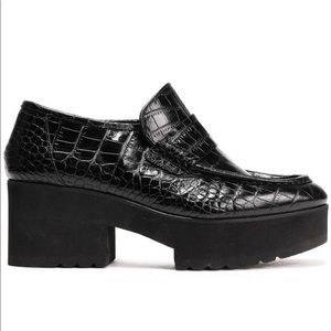 NWB Maje Croc-effect Leather Platform Loafers In Black sz 9/9.5
